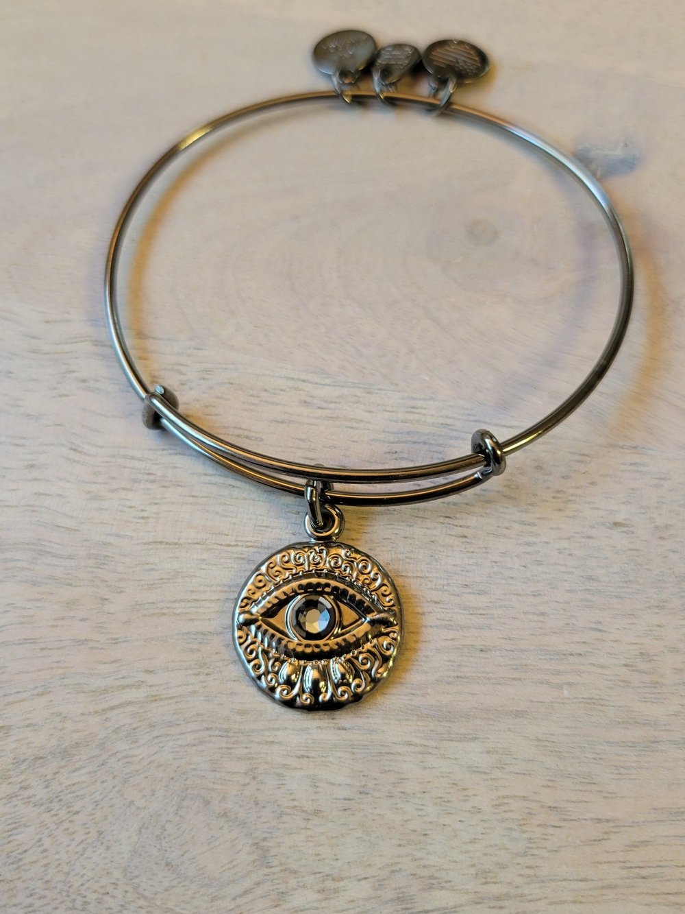 Midnight Silver Evil Eye Charm Bangle Bracelet